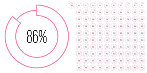 Set of circle percentage diagrams meters from 0 to 100 ready-to-use for web design, user interface UI or infographic - indicator with pink