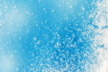 Winter icy blue background with snow, copy space