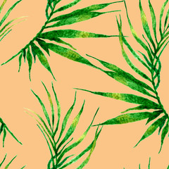 Tropical seamless pattern. Watercolor curved palm 