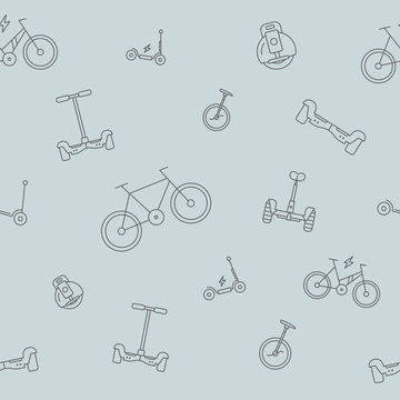 Scooter and electric transport background - Vector seamless pattern of vehicles for graphic design