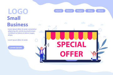 Start up and businesses online web page.Flat vector illustration isolated on white background. Can use for web banner, infographics, web page.