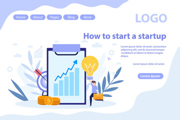 Start up and businesses online web page.Flat vector illustration isolated on white background. Can use for web banner, infographics, web page.