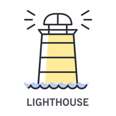 Cruise element and lighthouse or beacon, marine symbol, isolated icon