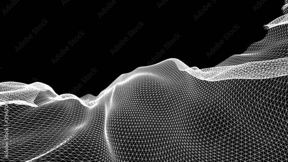 Aufkleber white three-dimensional grid moves slowly on a black background. abstract animation. 3d rendering