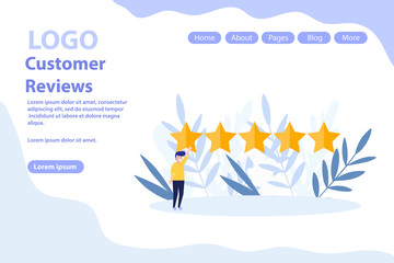 Customer reviews, giving feedback web page.Flat vector illustration isolated on white background. Can use for web banner, infographics, web page.