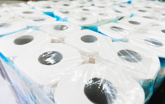 Close up shot of tissues roll pack for sell at supermarket.