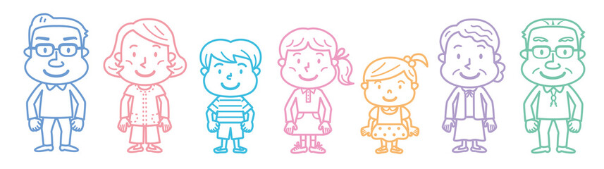 三世代家族　アウトライン　イラスト