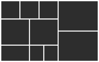 Collage template of ten photos frames parts. Vector poster frame mockup. Ten photos. Board and branding presentation.