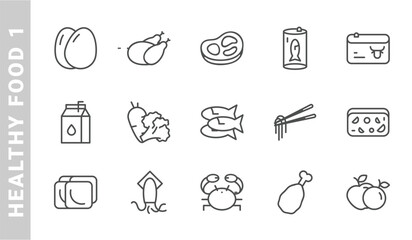 healthy food 1 icon set. Outline Style. each made in 64x64 pixel