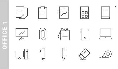 office 1 icon set. Outline Style. each made in 64x64 pixel
