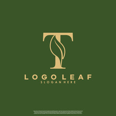 Letter T With Leaf Logo. Green leaf logo icon vector design. Landscape design, garden, Plant, nature and ecology vector. Editable file.