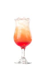 Refreshment Alcoholic cocktail tequila sunrise with Orange Juice and Grenadine Syrup isolated on white background