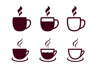 Coffee cups icon set. Vector illustration hot tea cup on white background