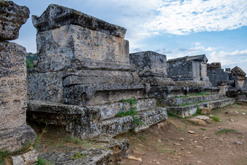 Ruins of tombs in necropolis, ancient Hierapolis, Pamukkale, Anatolia, Turkey. UNESCO world heritage site