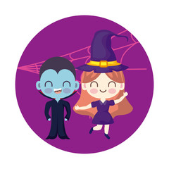 cute children disguised with icons halloween