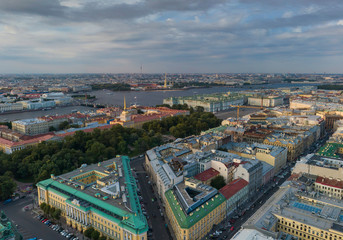 Fototapeta na wymiar Saint Petersburg. Russia. Near the St. Isaac cathedral, Alexander Garden, the main headquarters of the Russian Navy, State Hermitage, Big Neva river, aerial view. Evening, summer