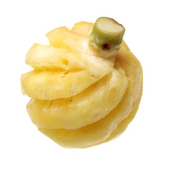 Ripe pineapple peeled on white background