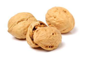 walnuts on white background 