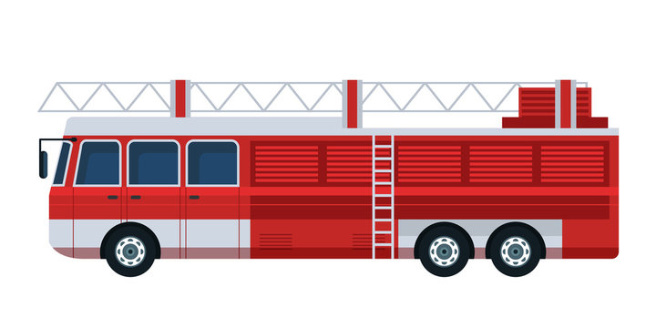 Firefighter red truck flat vector illustration