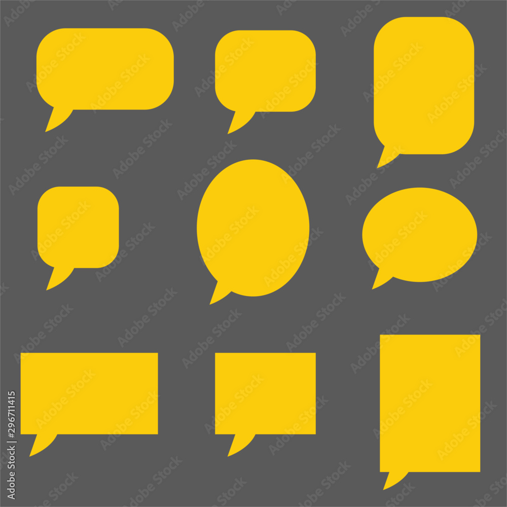 Poster empty yellow speech bubbles on dark background. flat style. speech bubble icon for your web site des