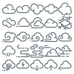 Obraz premium Clouds icon vector set. Linear art with editable stroke.