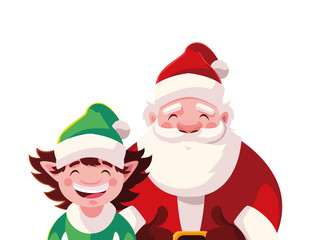 Obraz na płótnie Canvas santa claus and elf with hat on white background