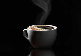 cup of coffee on black background