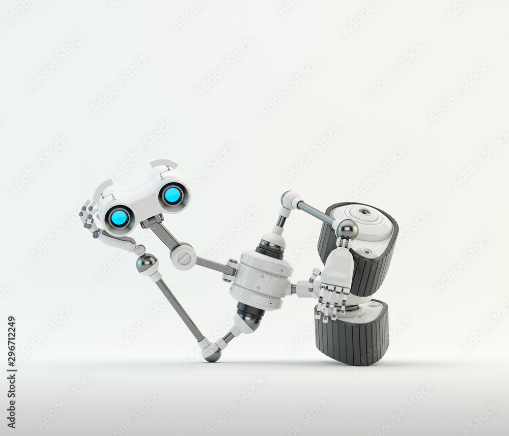 Aufkleber funny robotic explorer on tracks resting in reclining position, 3d rendering