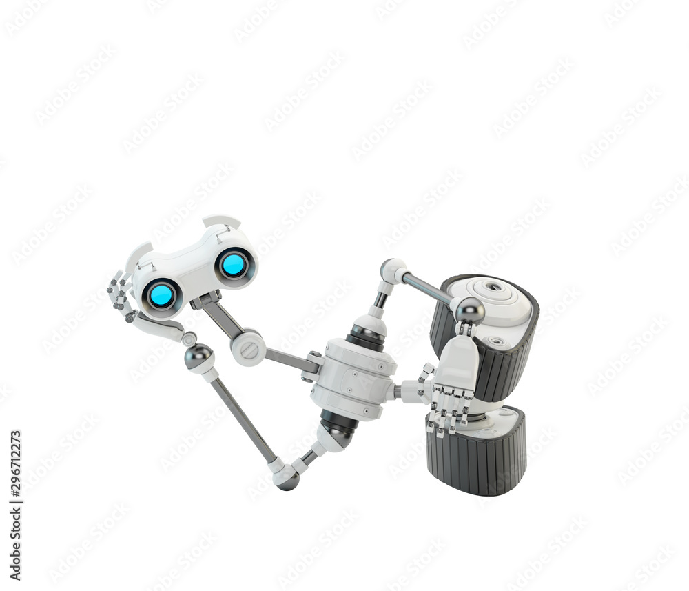 Aufkleber funny robotic explorer on tracks resting in reclining position, 3d rendering