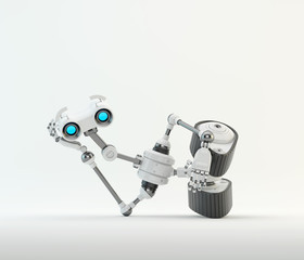 Funny robotic explorer on tracks resting in reclining position, 3d rendering