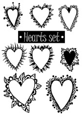 Hearts set vector illustration hand drawing frame for writing text for wish lovers for a wedding