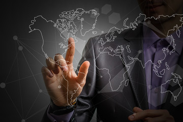Close up of businessman hand showing digital planet