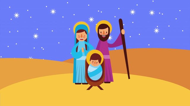 happy merry christmas animation with holy family