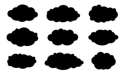 Abstract black clouds set isolated on white background. Cloudy sky symbols collection