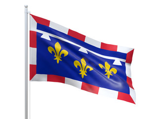 Centre-Val de Loire (Region of France) flag waving on white background, close up, isolated. 3D render