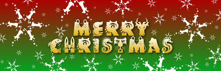 動物フォントを利用した猫型の雪の結晶のクリスマス