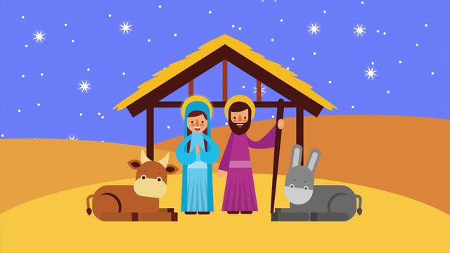 happy merry christmas animation with joseph and mary