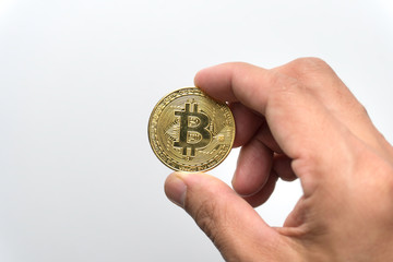Fototapeta na wymiar Bitcoin golden coin white back ground. Business and financel concept.