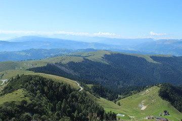 Naklejka premium landscape with mountains and blue sky of Monte Grappa (landscape, mountain, sky, nature, mountains, green, hill, panorama, blue, view, tree, forest, beatiful, alberi, montagna ,cielo, natura, collina)