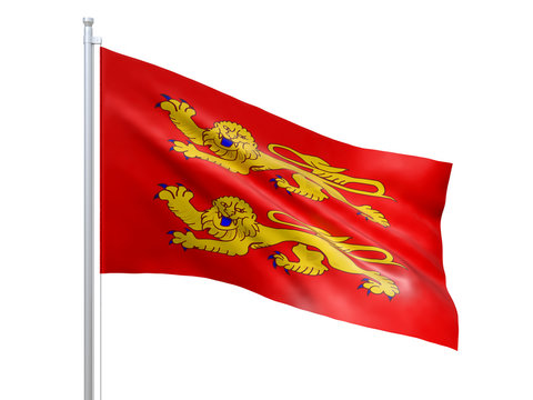 Basse-Normandie (Region of France) flag waving on white background, close up, isolated. 3D render