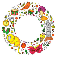 Rio de janeiro Brazil. Vector pattern with national symbols.