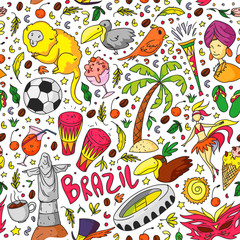 Rio de janeiro Brazil. Vector pattern with national symbols.