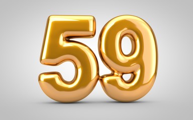 Obraz premium Golden metallic balloon number 59 isolated on white background.