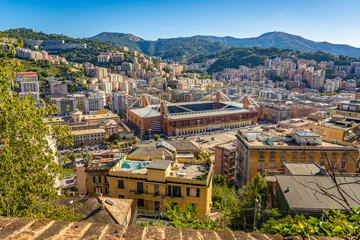 Aerial view of Genoa and Sampdoria soccer teams stadium in Genoa Marassi in Italy.