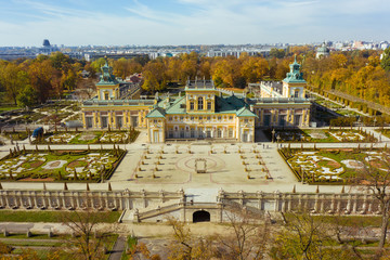 Panorama of the Royal Palace in Warsaw. Poland. 20.October. 2019. Aerial view Royal Palace in Warsaw. Autumn sunny day.