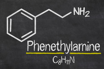 Blackboard with the chemical formula of Phenethylamine