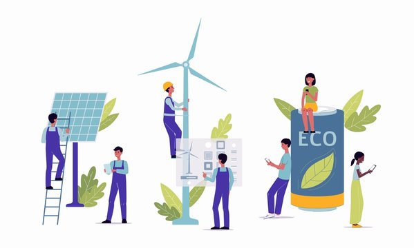 Alternative Clean Renewable Energy Concept Flat Vector Illustration Isolated.