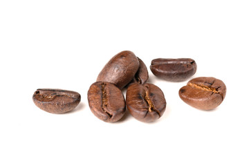 roasted coffee beans isolated in white background 