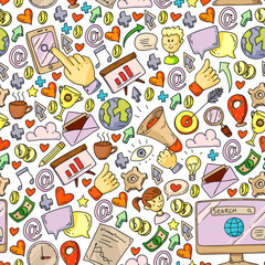 Seamless pattern. Digital marketing, social media, communications, management. Background for banners.