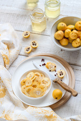 Preparing quince syrup for winter, a preserve of natural source of vitamin C. 